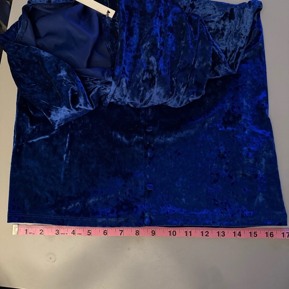 ASOS size 8 blue velvety mini dress stretch long puff sleeve NWT - Picture 6 of 17